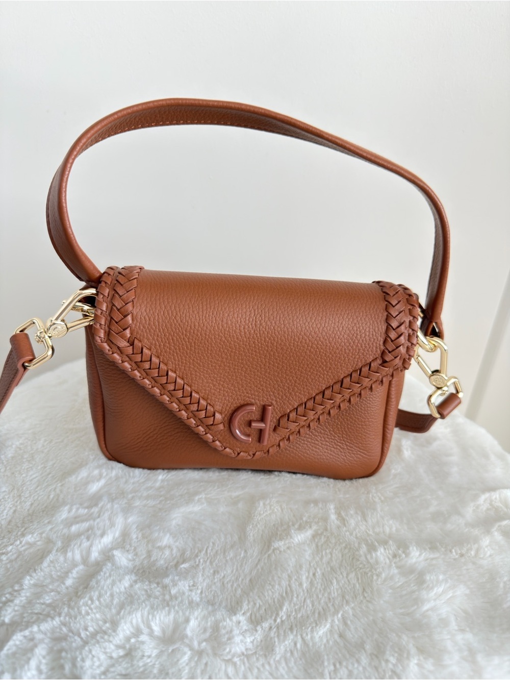 Cole Haan Cognac Leather Shoulder Bag with Braided Trim